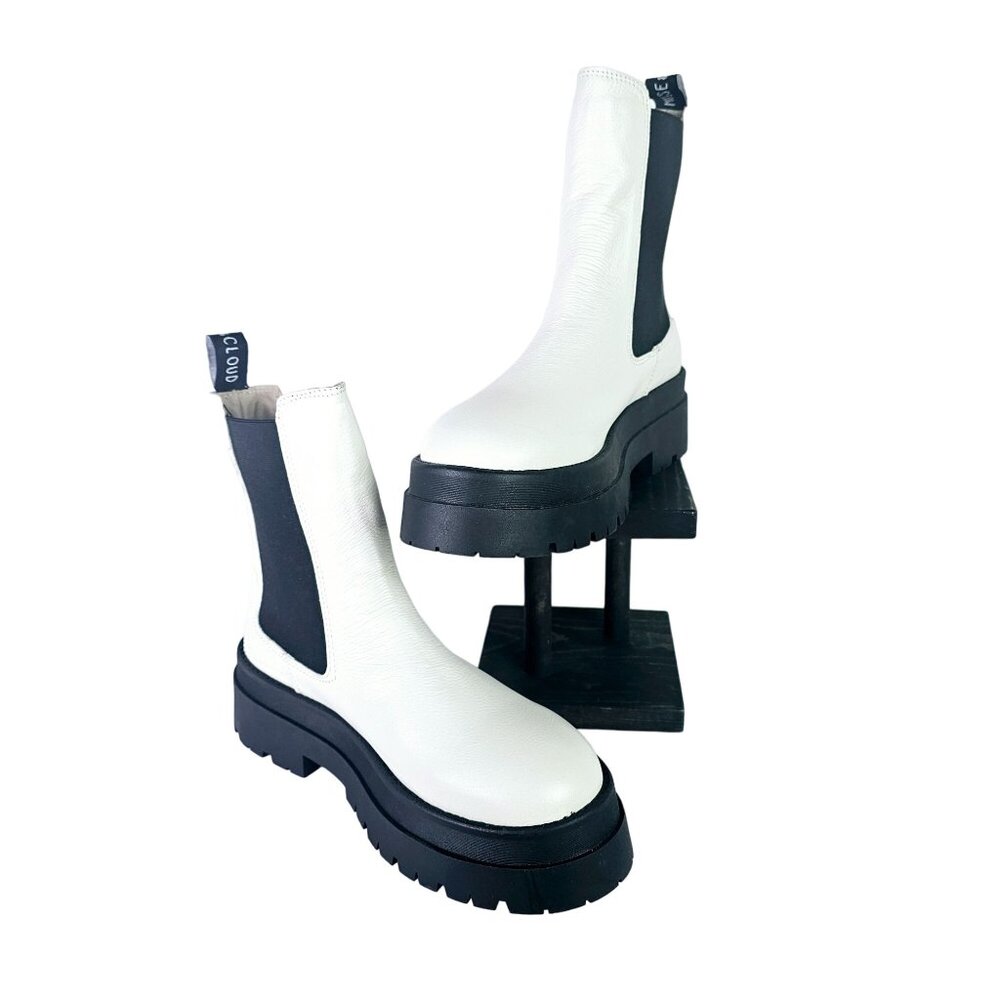 Musse & Cloud White & Black Chelsea Biena Ankle-Boots, Made in Spain, Sz 10